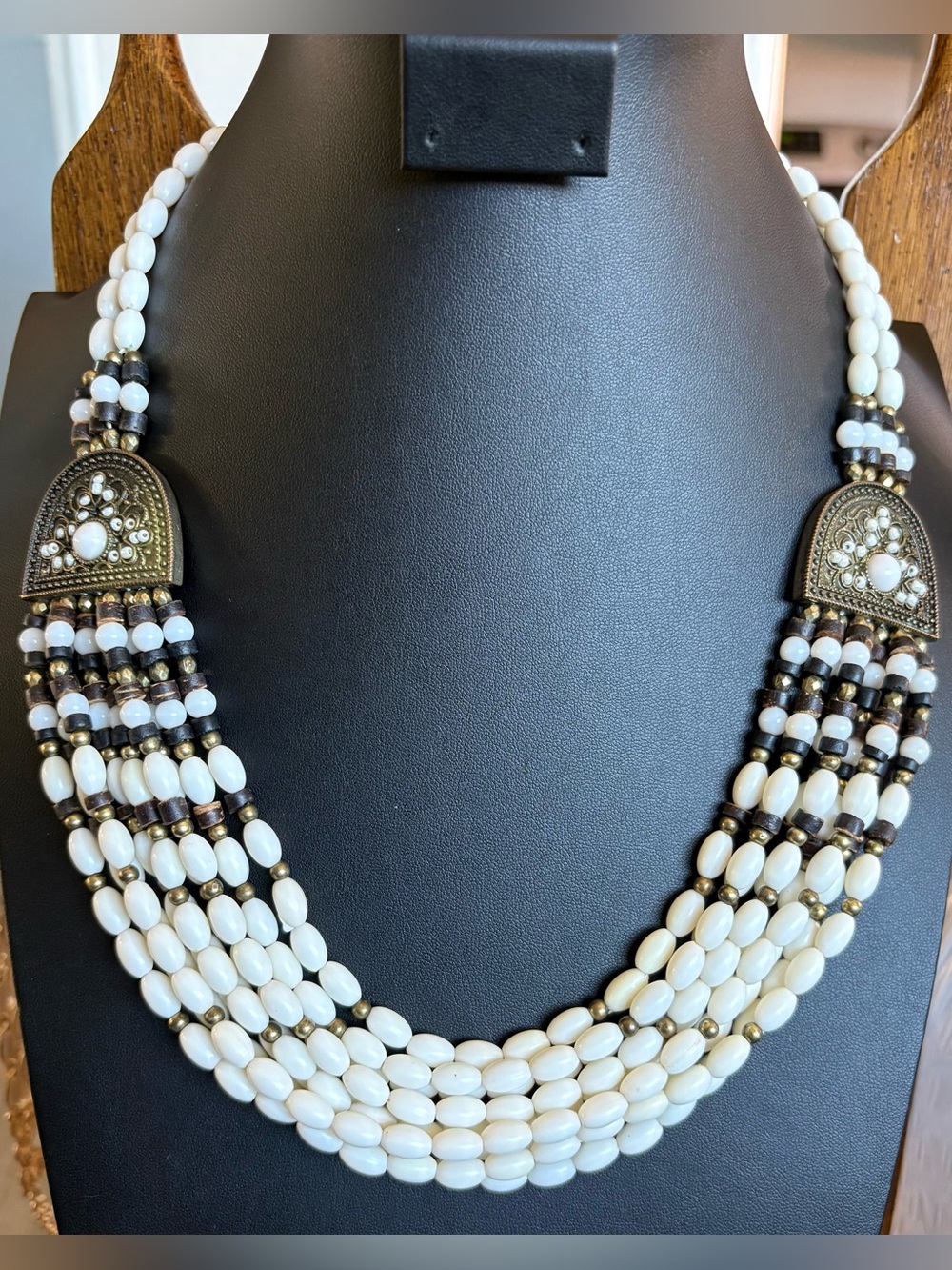 Boho Multi-Strand White Beaded Statement Necklace | Artisan Tribal Style